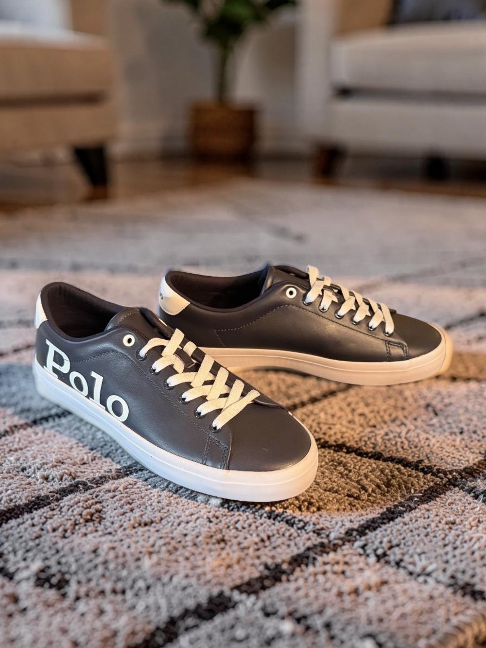 Polo by Ralph Lauren NWT Sz 7.5 Navy & White Leather Logo Low-Top Sneakers SH375